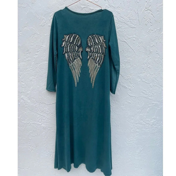 Unbranded Womens Wings In The Back Caftan Velvet Green Sz Medium to Large - Picture 8 of 11